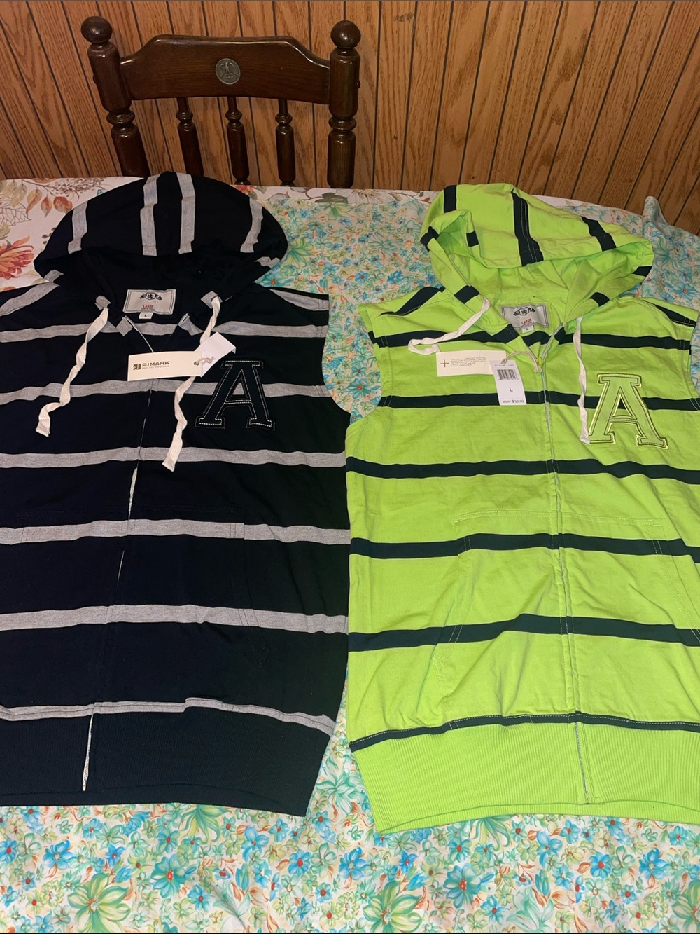 2 PJ mark hooded zip up tank tops (L)(nwt) black & lime green